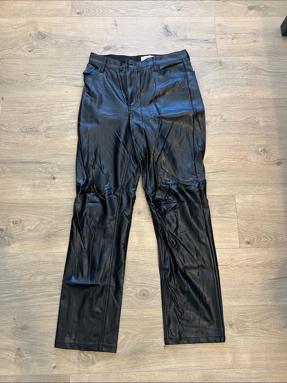 Abercrombie & Fitch Black Vegan Leather Straight-Leg Pants